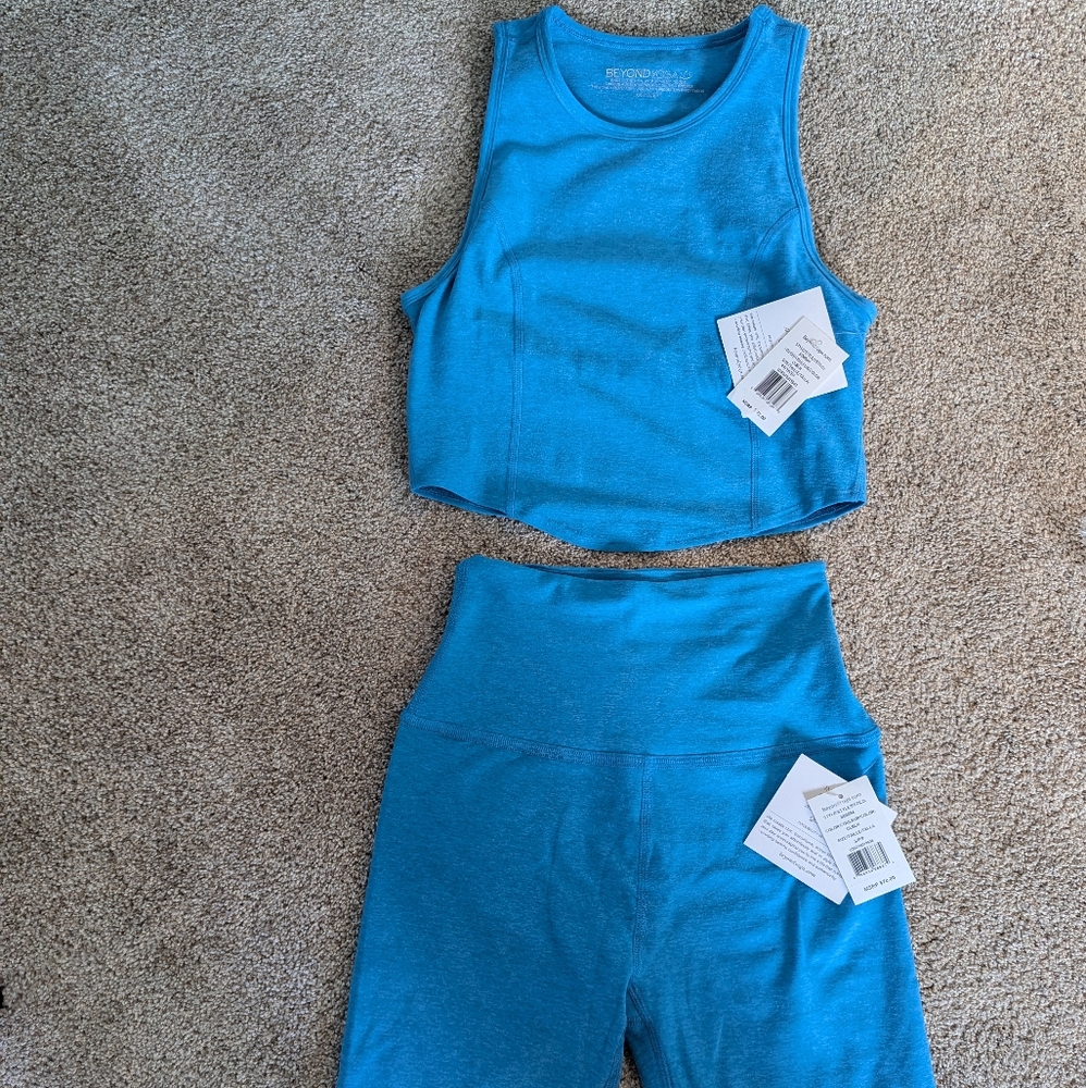 Beyond Yoga Blue Athletic Shorts and Top Set